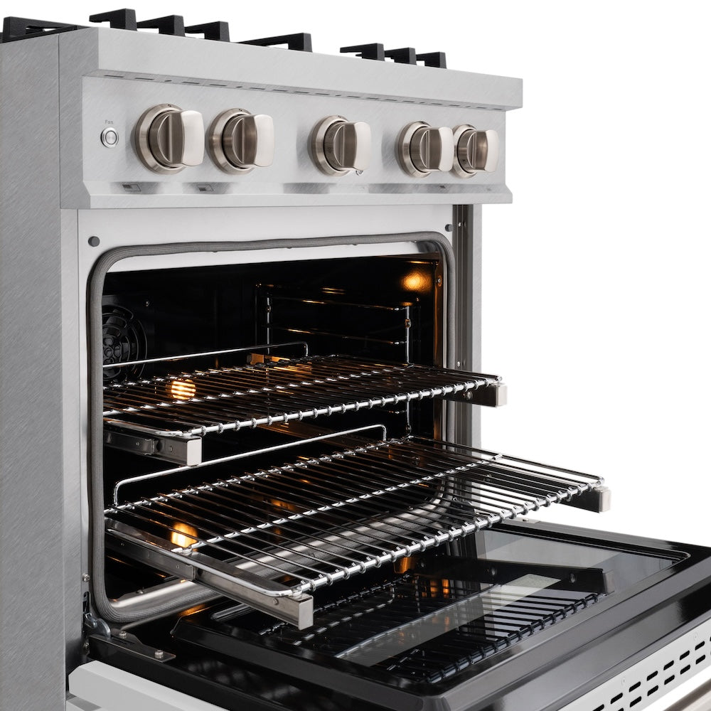 30 In. 4.2 Cu. Ft. Classic Dual Fuel Range With 4 Burner Gas Cooktop And Electric Convection Oven In Satin Stainless Steel With White Matte Door CDRSWM30