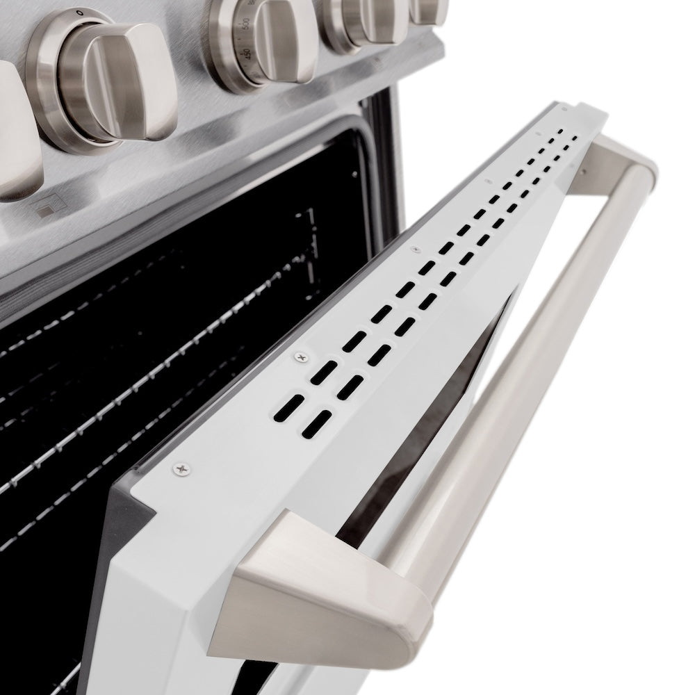 30 In. 4.2 Cu. Ft. Classic Dual Fuel Range With 4 Burner Gas Cooktop And Electric Convection Oven In Satin Stainless Steel With White Matte Door CDRSWM30