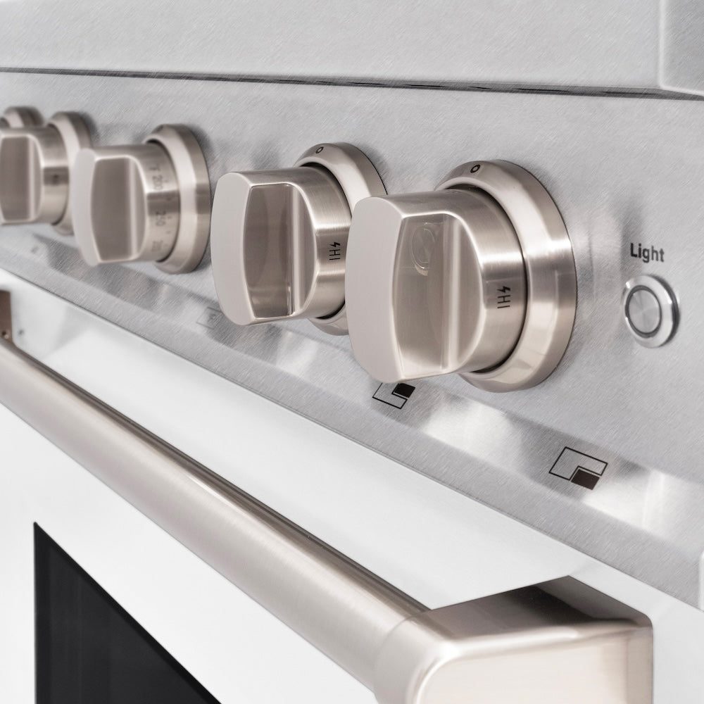 30 In. 4.2 Cu. Ft. Classic Dual Fuel Range With 4 Burner Gas Cooktop And Electric Convection Oven In Satin Stainless Steel With White Matte Door CDRSWM30