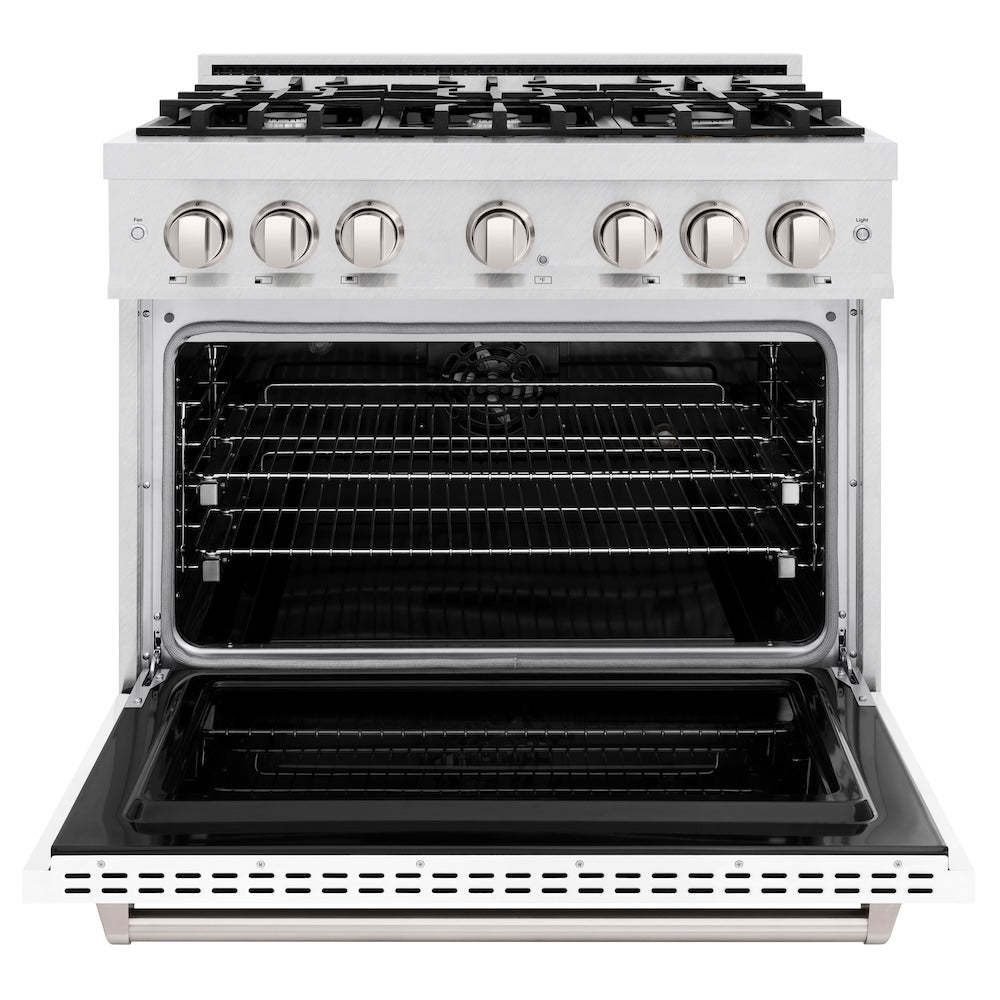 36 In. 5.2 Cu. Ft. Classic Dual Fuel Range With 6 Burner Gas Cooktop And Electric Convection Oven In Satin Stainless Steel With White Matte Door CDRSWM36
