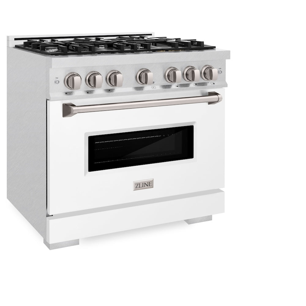 36 In. 5.2 Cu. Ft. Classic Dual Fuel Range With 6 Burner Gas Cooktop And Electric Convection Oven In Satin Stainless Steel With White Matte Door CDRSWM36