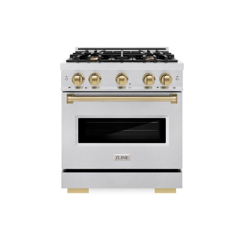 Autograph Edition 30 In. 4.2 Cu. Ft. Classic Dual Fuel Range With 4 Burner Gas Cooktop And Electric Convection Oven In Satin Stainless Steel With Champagne Bronze Accents CDRSZ30CB