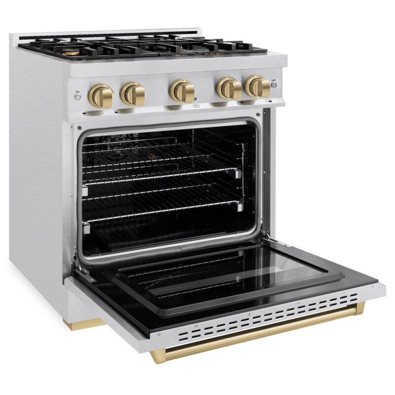 Autograph Edition 30 In. 4.2 Cu. Ft. Classic Dual Fuel Range With 4 Burner Gas Cooktop And Electric Convection Oven In Satin Stainless Steel With Champagne Bronze Accents CDRSZ30CB