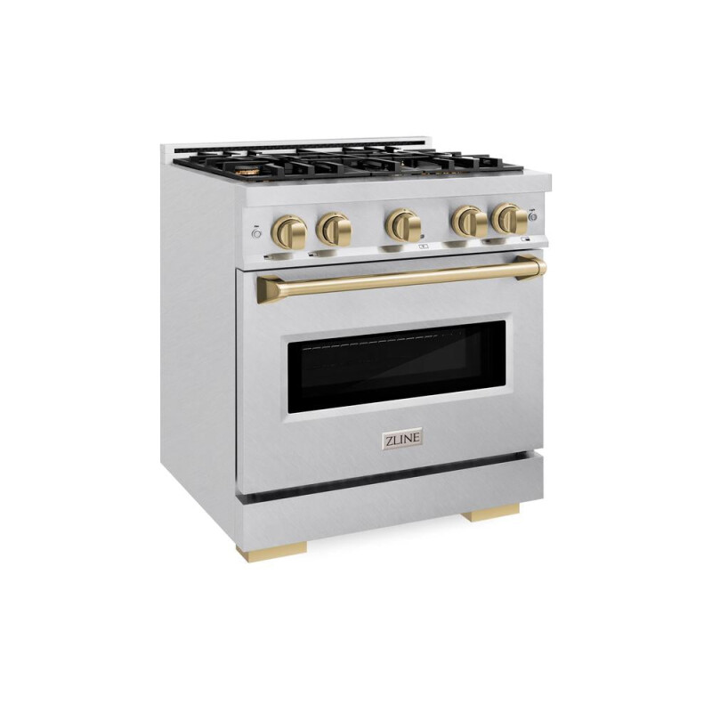 ZLINE Autograph Edition 30 in. 4.2 cu. ft. Classic Dual Fuel Range with 4 Burner Gas Cooktop and Electric Convection Oven in DuraSnow® Stainless Steel with Champagne Bronze Accents (CDRSZ-30-