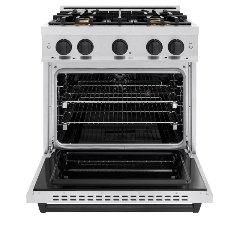 Autograph Edition 30 In. 4.2 Cu. Ft. Classic Dual Fuel Range With 4 Burner Gas Cooktop And Electric Convection Oven In Satin Stainless Steel With Matte Black Accents CDRSZ30MB