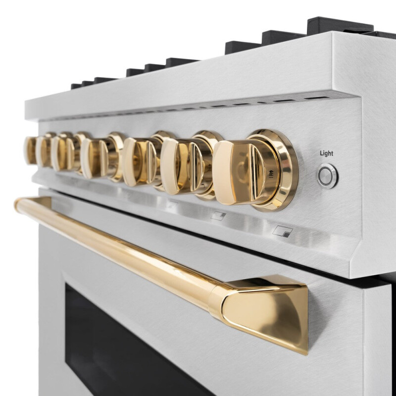 Autograph Edition 36 In. 5.2 Cu. Ft. Classic Dual Fuel Range With 6 Burner Gas Cooktop And Electric Convection Oven In Satin Stainless Steel With Polished Gold Accents CDRSZ36G