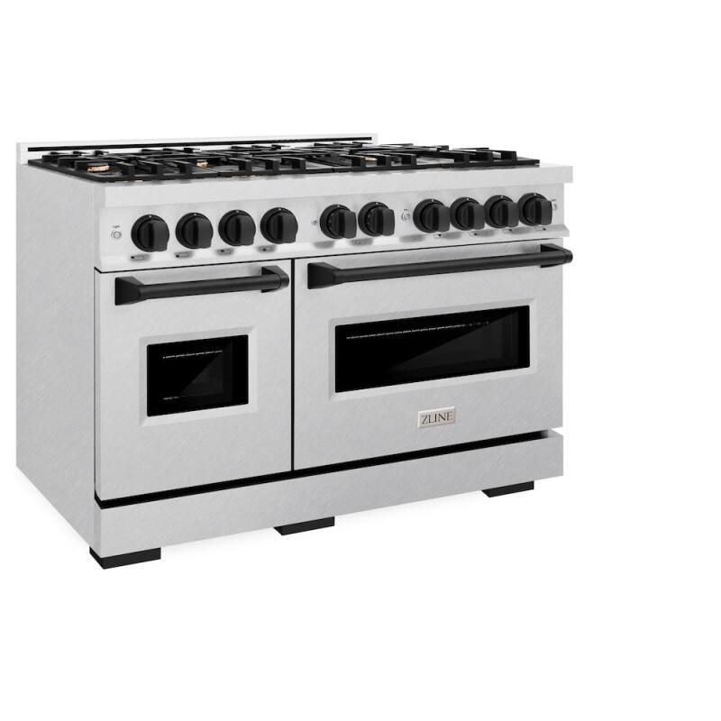 Autograph Edition 48 In. 6.7 Cu. Ft. Classic Double Oven Dual Fuel Range With 8 Burner Gas Cooktop In Satin Stainless Steel And Matte Black Accents CDRSZ48MB