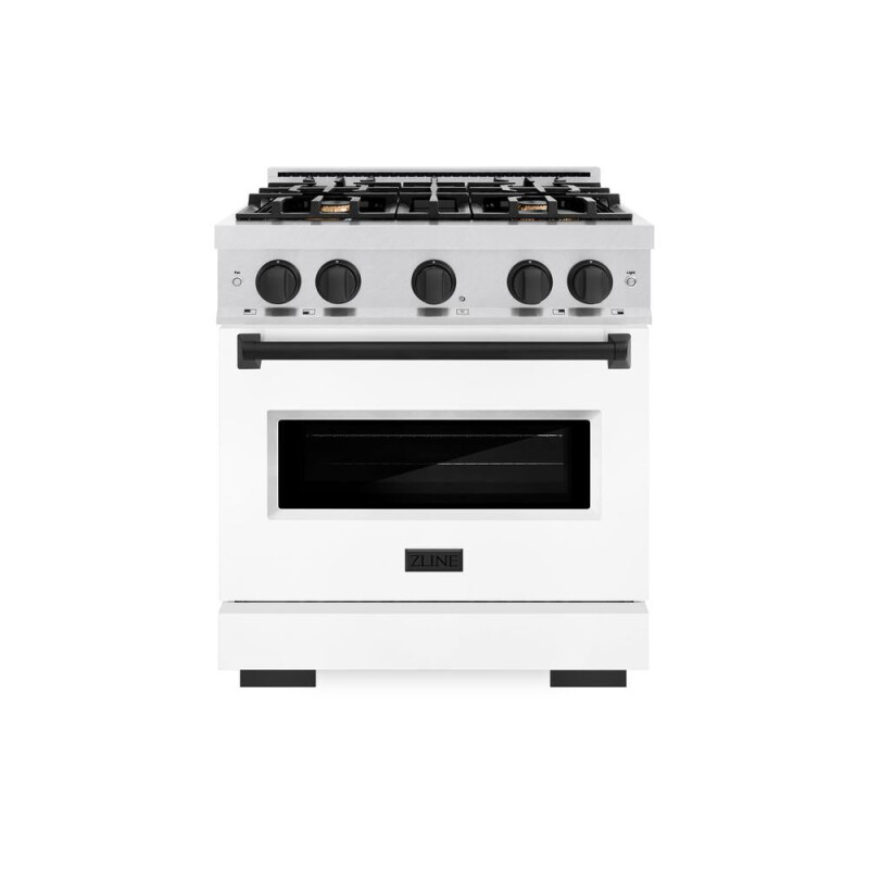 Autograph Edition 30 In. 4.2 Cu. Ft. Classic Dual Fuel Range With 4 Burner Gas Cooktop And Electric Convection Oven In Satin Stainless Steel With White Matte Door And Matte Black Accents CDRSZWM30MB