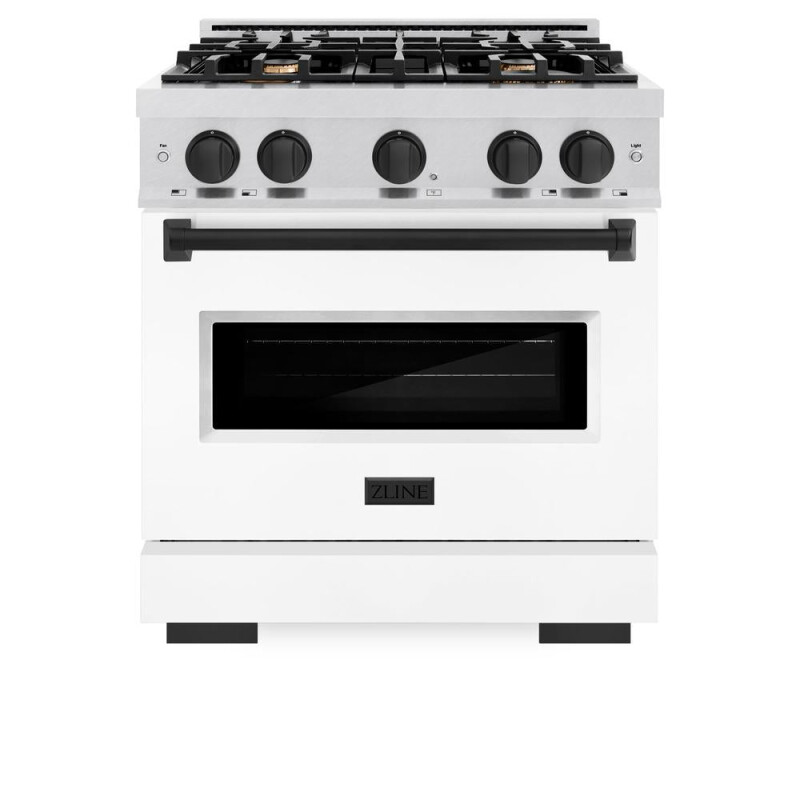 Autograph Edition 30 In. 4.2 Cu. Ft. Classic Dual Fuel Range With 4 Burner Gas Cooktop And Electric Convection Oven In Satin Stainless Steel With White Matte Door And Matte Black Accents CDRSZWM30MB