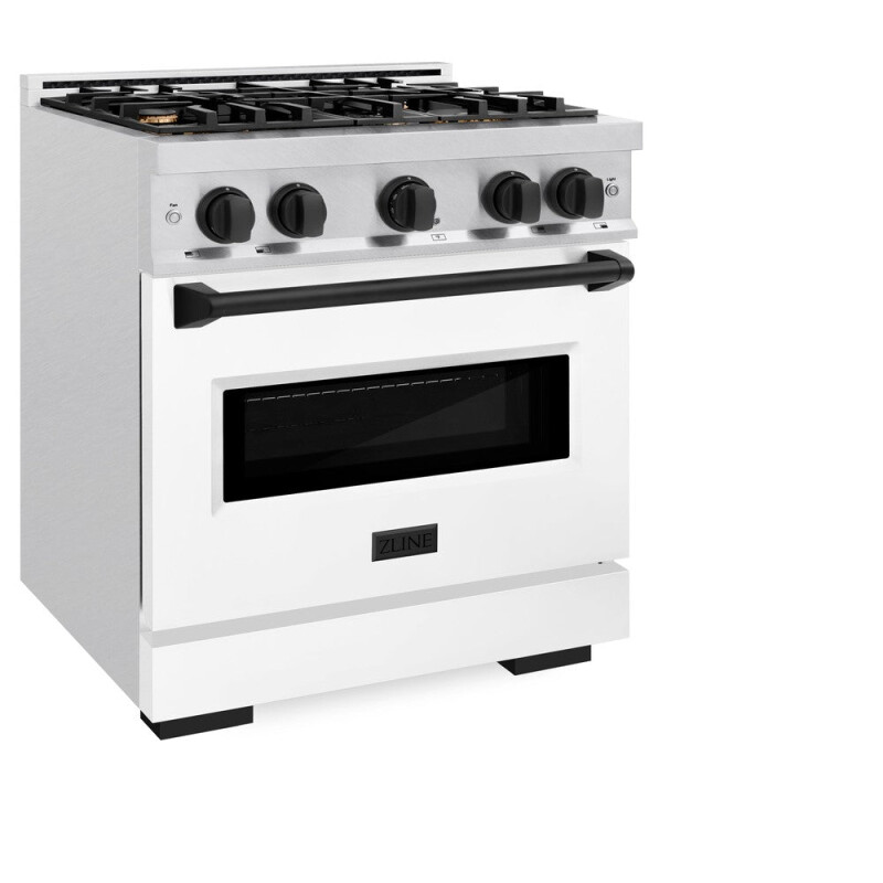 Autograph Edition 30 In. 4.2 Cu. Ft. Classic Dual Fuel Range With 4 Burner Gas Cooktop And Electric Convection Oven In Satin Stainless Steel With White Matte Door And Matte Black Accents CDRSZWM30MB