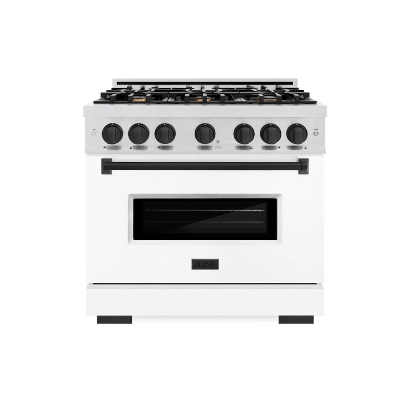 Autograph Edition 36 In. 5.2 Cu. Ft. Classic Dual Fuel Range With 6 Burner Gas Cooktop And Electric Convection Oven In Satin Stainless Steel With White Matte Door And Matte Black Accents CDRSZWM36MB