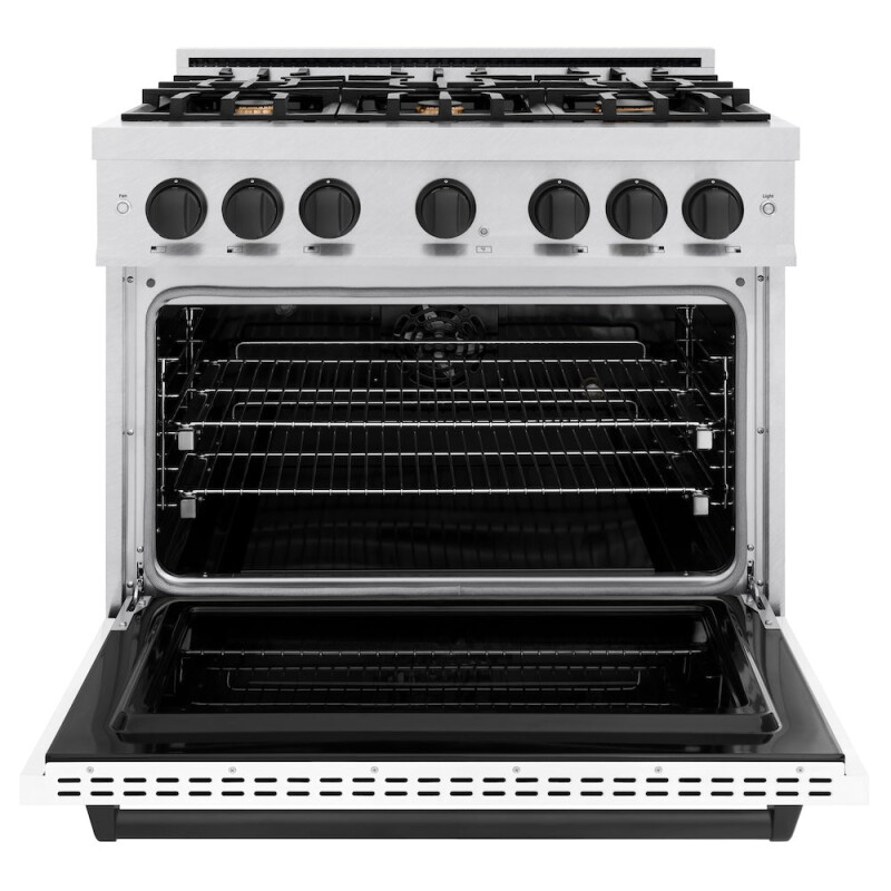 Autograph Edition 36 In. 5.2 Cu. Ft. Classic Dual Fuel Range With 6 Burner Gas Cooktop And Electric Convection Oven In Satin Stainless Steel With White Matte Door And Matte Black Accents CDRSZWM36MB