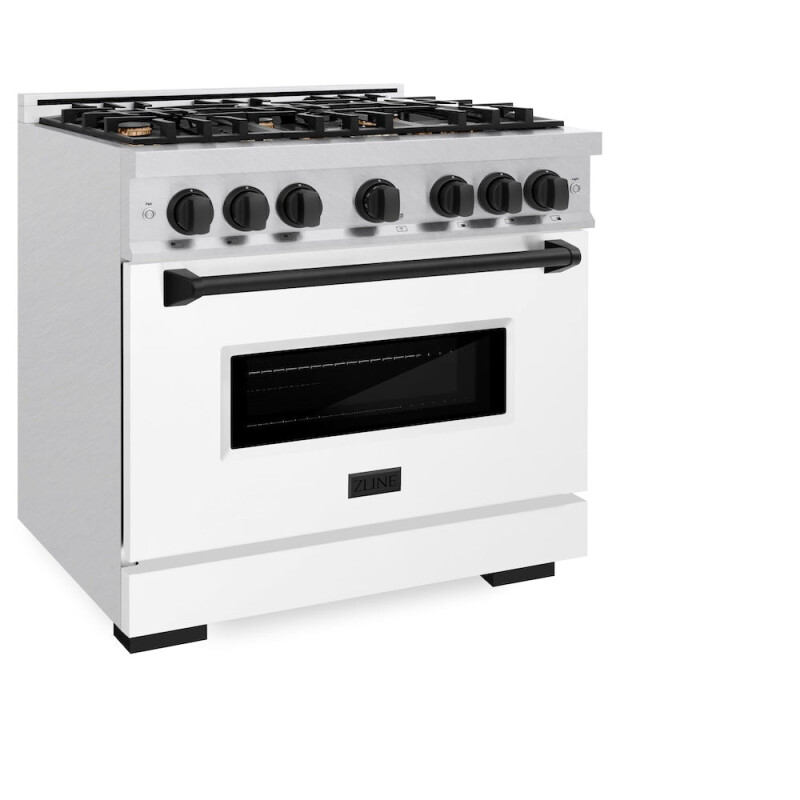 Autograph Edition 36 In. 5.2 Cu. Ft. Classic Dual Fuel Range With 6 Burner Gas Cooktop And Electric Convection Oven In Satin Stainless Steel With White Matte Door And Matte Black Accents CDRSZWM36MB