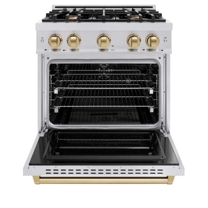 Autograph Edition 30 In. 4.2 Cu. Ft. Classic Dual Fuel Range With 4 Burner Gas Cooktop And Electric Convection Oven In Stainless Steel With Champagne Bronze Accents CDRZ30CB