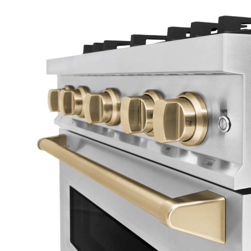 Autograph Edition 30 In. 4.2 Cu. Ft. Classic Dual Fuel Range With 4 Burner Gas Cooktop And Electric Convection Oven In Stainless Steel With Champagne Bronze Accents CDRZ30CB