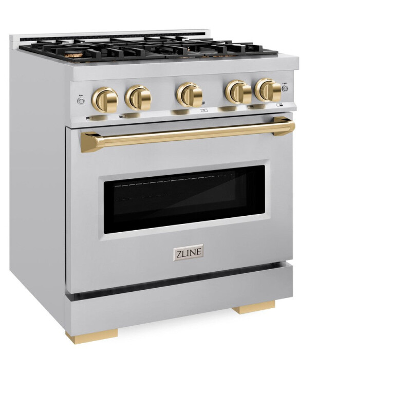 Autograph Edition 30 In. 4.2 Cu. Ft. Classic Dual Fuel Range With 4 Burner Gas Cooktop And Electric Convection Oven In Stainless Steel With Polished Gold Accents CDRZ30G