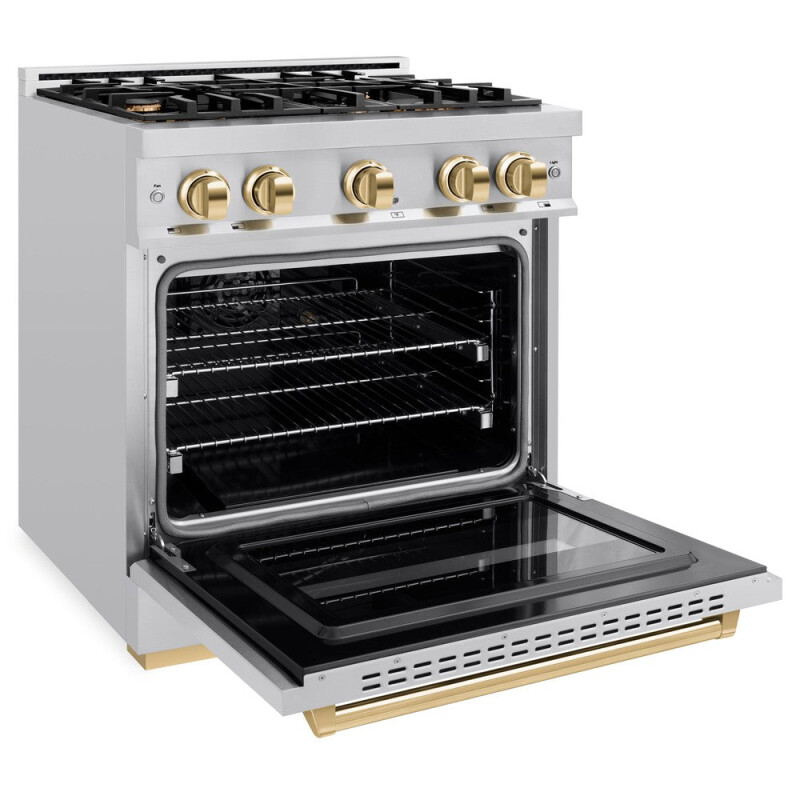 Autograph Edition 30 In. 4.2 Cu. Ft. Classic Dual Fuel Range With 4 Burner Gas Cooktop And Electric Convection Oven In Stainless Steel With Polished Gold Accents CDRZ30G