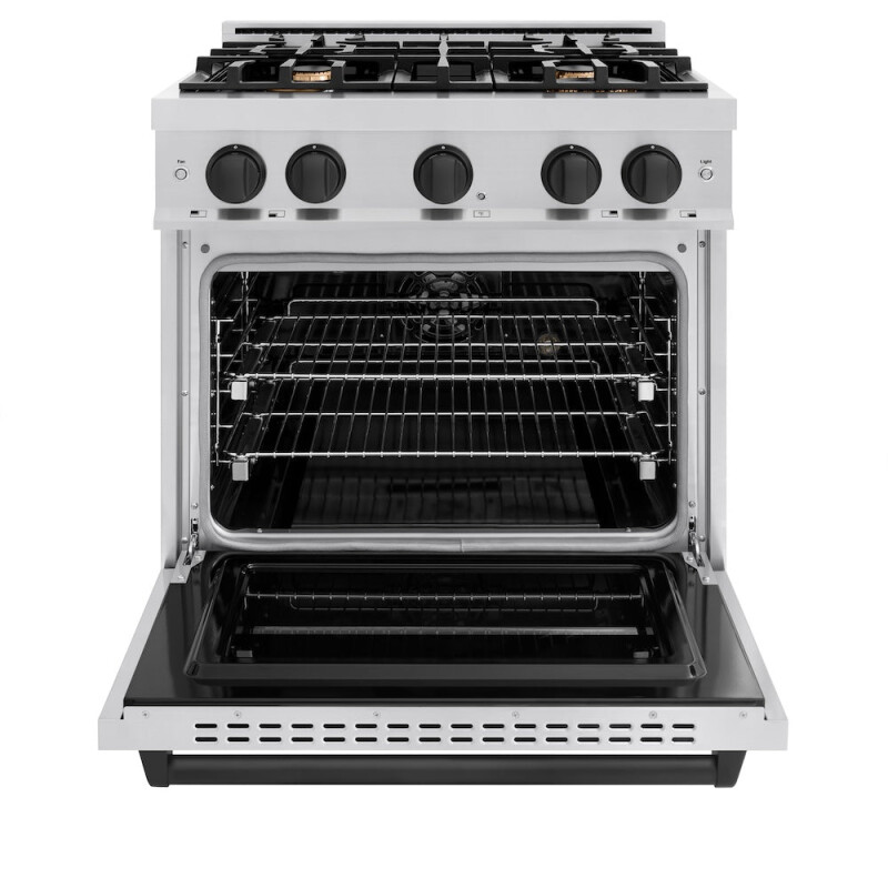 Autograph Edition 30 In. 4.2 Cu. Ft. Classic Dual Fuel Range With 4 Burner Gas Cooktop And Electric Convection Oven In Stainless Steel With Matte Black Accents CDRZ30MB