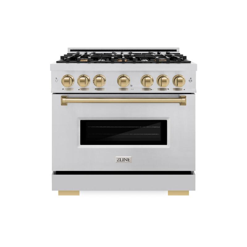 Autograph Edition 36 In. 5.2 Cu. Ft. Classic Dual Fuel Range With 6 Burner Gas Cooktop And Electric Convection Oven In Stainless Steel With Champagne Bronze Accents CDRZ36CB