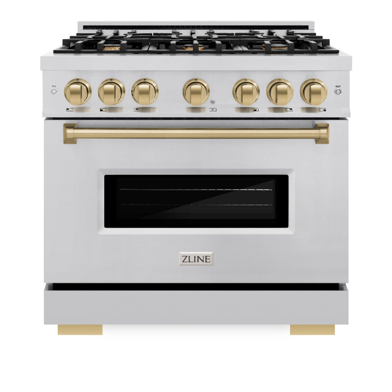 Autograph Edition 36 In. 5.2 Cu. Ft. Classic Dual Fuel Range With 6 Burner Gas Cooktop And Electric Convection Oven In Stainless Steel With Champagne Bronze Accents CDRZ36CB