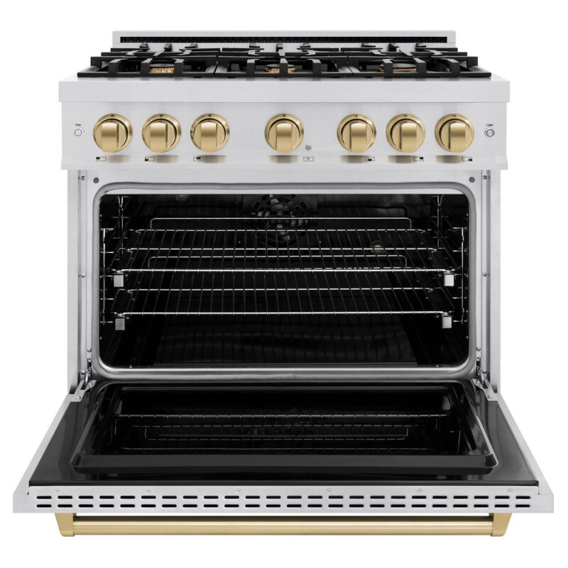 Autograph Edition 36 In. 5.2 Cu. Ft. Classic Dual Fuel Range With 6 Burner Gas Cooktop And Electric Convection Oven In Stainless Steel With Champagne Bronze Accents CDRZ36CB