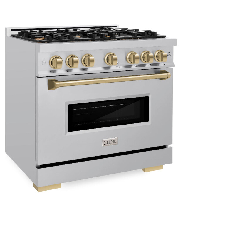 Autograph Edition 36 In. 5.2 Cu. Ft. Classic Dual Fuel Range With 6 Burner Gas Cooktop And Electric Convection Oven In Stainless Steel With Champagne Bronze Accents CDRZ36CB