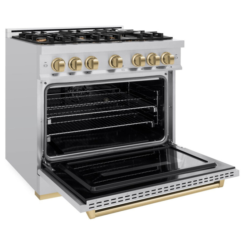 Autograph Edition 36 In. 5.2 Cu. Ft. Classic Dual Fuel Range With 6 Burner Gas Cooktop And Electric Convection Oven In Stainless Steel With Champagne Bronze Accents CDRZ36CB