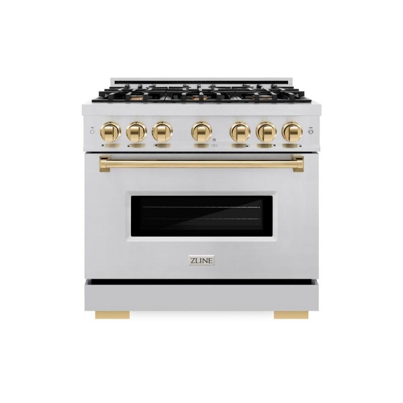Autograph Edition 36 In. 5.2 Cu. Ft. Classic Dual Fuel Range With 6 Burner Gas Cooktop And Electric Convection Oven In Stainless Steel With Polished Gold Accents CDRZ36G