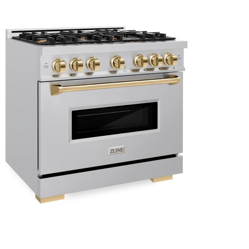 Autograph Edition 36 In. 5.2 Cu. Ft. Classic Dual Fuel Range With 6 Burner Gas Cooktop And Electric Convection Oven In Stainless Steel With Polished Gold Accents CDRZ36G