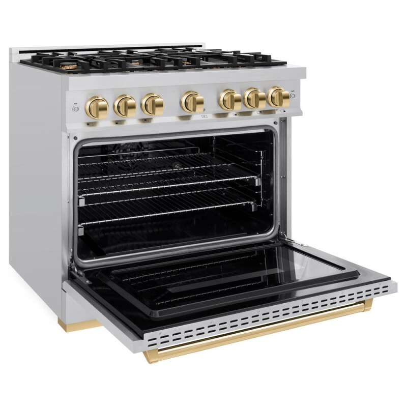 Autograph Edition 36 In. 5.2 Cu. Ft. Classic Dual Fuel Range With 6 Burner Gas Cooktop And Electric Convection Oven In Stainless Steel With Polished Gold Accents CDRZ36G