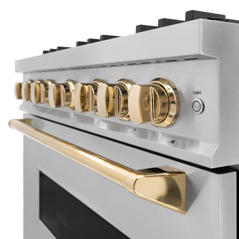 Autograph Edition 36 In. 5.2 Cu. Ft. Classic Dual Fuel Range With 6 Burner Gas Cooktop And Electric Convection Oven In Stainless Steel With Polished Gold Accents CDRZ36G