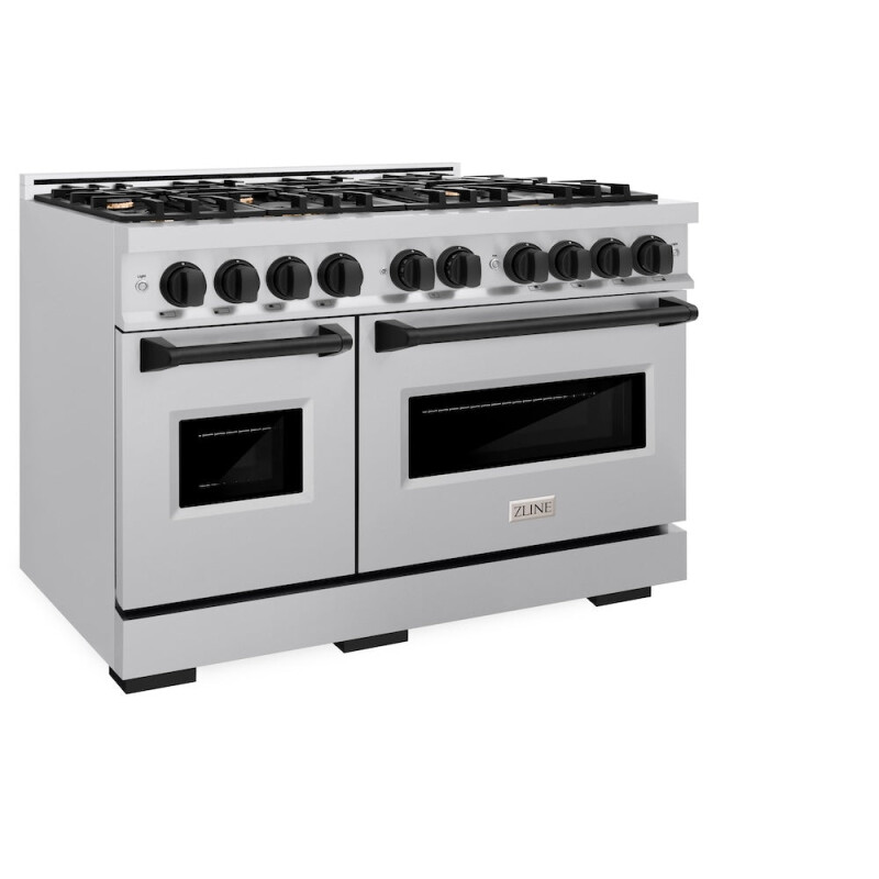 Autograph Edition 48 In. 6.7 Cu. Ft. Classic Double Oven Dual Fuel Range With 8 Burner Gas Cooktop In Stainless Steel And Matte Black Accents CDRZ48MB