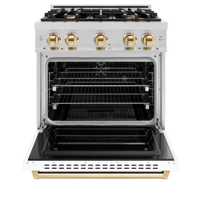 Autograph Edition 30 In. 4.2 Cu. Ft. Classic Dual Fuel Range With 4 Burner Gas Cooktop And Electric Convection Oven In Stainless Steel With White Matte Door And Polished Gold Accents CDRZWM30G