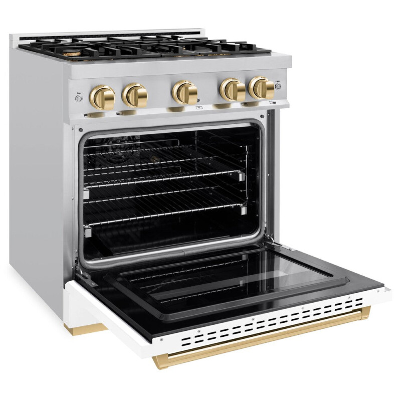 Autograph Edition 30 In. 4.2 Cu. Ft. Classic Dual Fuel Range With 4 Burner Gas Cooktop And Electric Convection Oven In Stainless Steel With White Matte Door And Polished Gold Accents CDRZWM30G