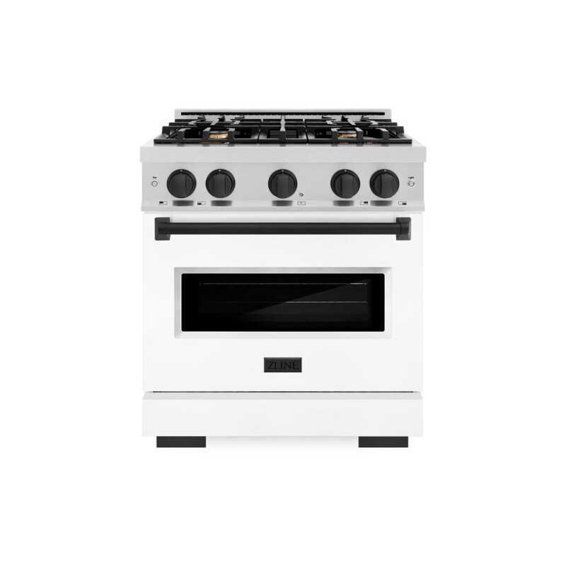 Autograph Edition 30 In. 4.2 Cu. Ft. Classic Dual Fuel Range With 4 Burner Gas Cooktop And Electric Convection Oven In Stainless Steel With White Matte Door And Matte Black Accents CDRZWM30MB