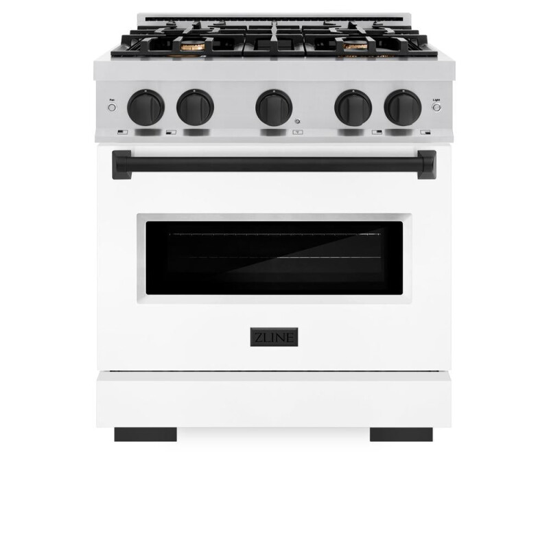 Autograph Edition 30 In. 4.2 Cu. Ft. Classic Dual Fuel Range With 4 Burner Gas Cooktop And Electric Convection Oven In Stainless Steel With White Matte Door And Matte Black Accents CDRZWM30MB