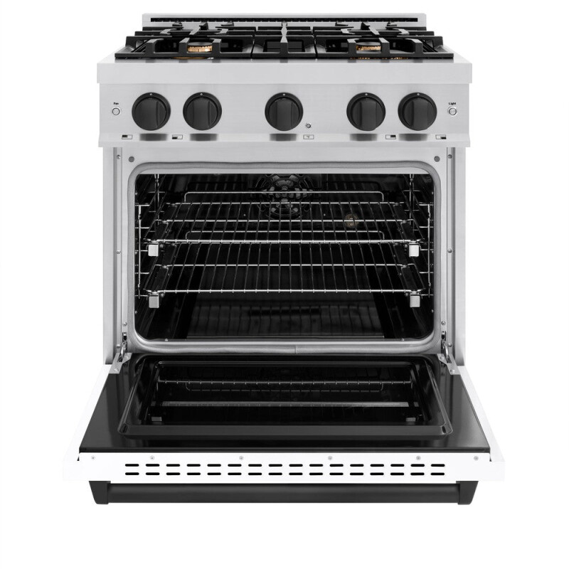 Autograph Edition 30 In. 4.2 Cu. Ft. Classic Dual Fuel Range With 4 Burner Gas Cooktop And Electric Convection Oven In Stainless Steel With White Matte Door And Matte Black Accents CDRZWM30MB
