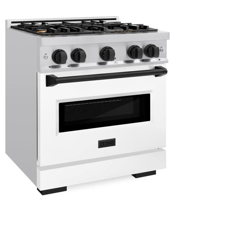 Autograph Edition 30 In. 4.2 Cu. Ft. Classic Dual Fuel Range With 4 Burner Gas Cooktop And Electric Convection Oven In Stainless Steel With White Matte Door And Matte Black Accents CDRZWM30MB