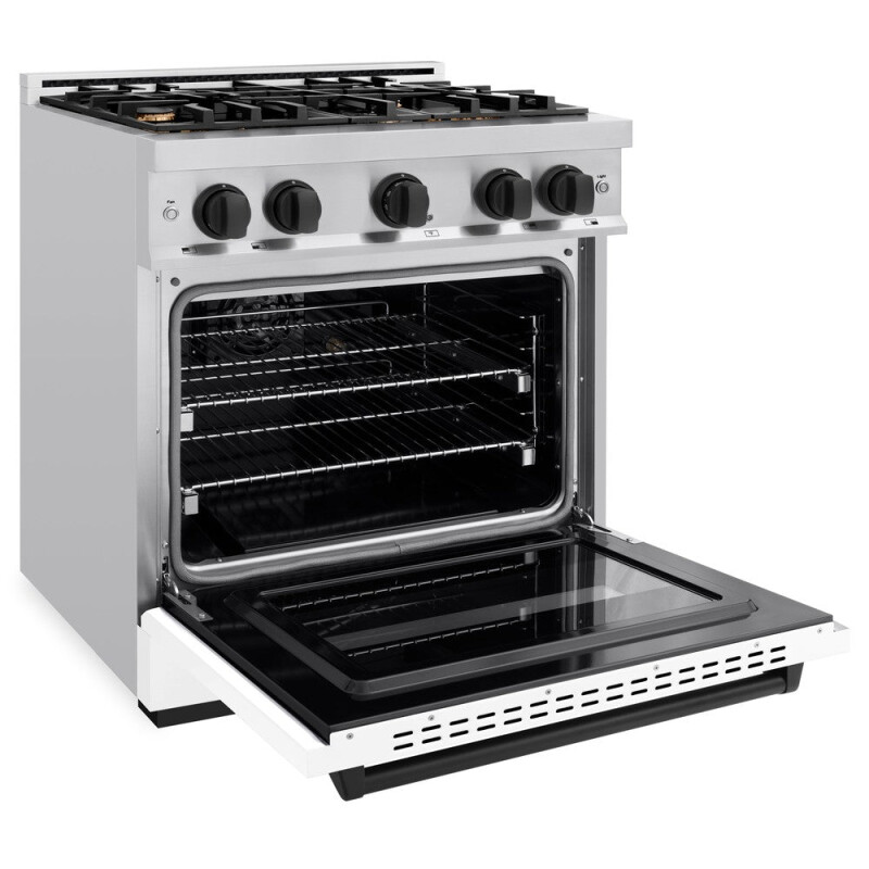 Autograph Edition 30 In. 4.2 Cu. Ft. Classic Dual Fuel Range With 4 Burner Gas Cooktop And Electric Convection Oven In Stainless Steel With White Matte Door And Matte Black Accents CDRZWM30MB