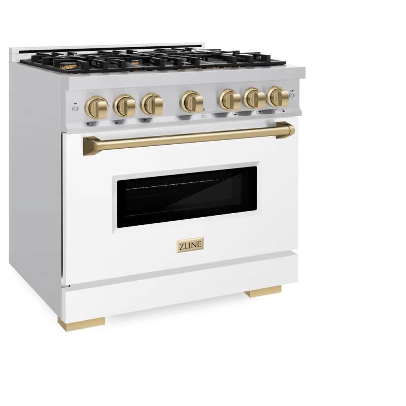 Autograph Edition 36 In. 5.2 Cu. Ft. Classic Dual Fuel Range With 6 Burner Gas Cooktop And Electric Convection Oven In Stainless Steel With White Matte Door And Champagne Bronze Accents CDRZWM36CB
