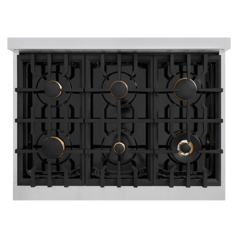 Autograph Edition 36 In. 5.2 Cu. Ft. Classic Dual Fuel Range With 6 Burner Gas Cooktop And Electric Convection Oven In Stainless Steel With White Matte Door And Champagne Bronze Accents CDRZWM36CB
