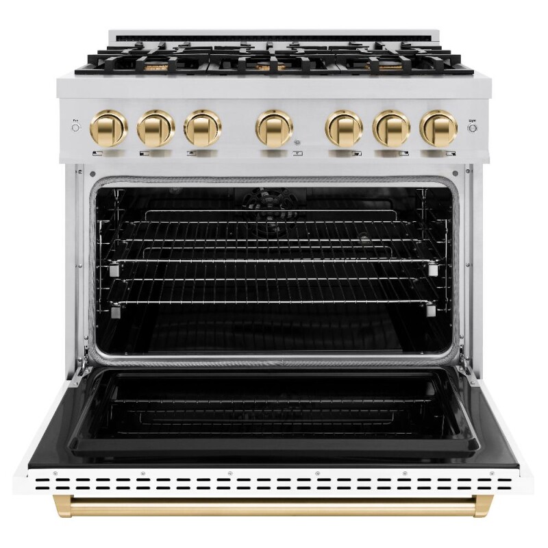Autograph Edition 36 In. 5.2 Cu. Ft. Classic Dual Fuel Range With 6 Burner Gas Cooktop And Electric Convection Oven In Stainless Steel With White Matte Door And Polished Gold Accents CDRZWM36G
