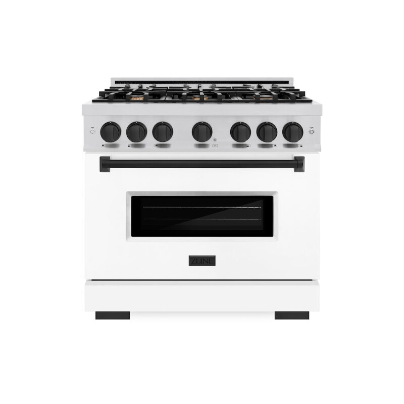 Autograph Edition 36 In. 5.2 Cu. Ft. Classic Dual Fuel Range With 6 Burner Gas Cooktop And Electric Convection Oven In Stainless Steel With White Matte Door And Matte Black Accents CDRZWM36MB