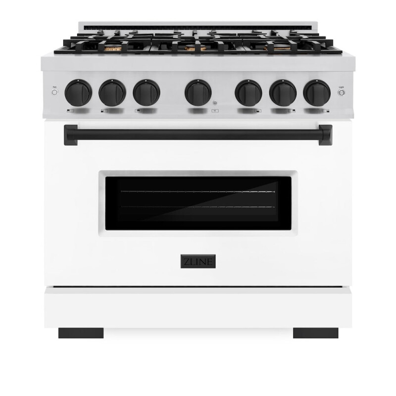 Autograph Edition 36 In. 5.2 Cu. Ft. Classic Dual Fuel Range With 6 Burner Gas Cooktop And Electric Convection Oven In Stainless Steel With White Matte Door And Matte Black Accents CDRZWM36MB