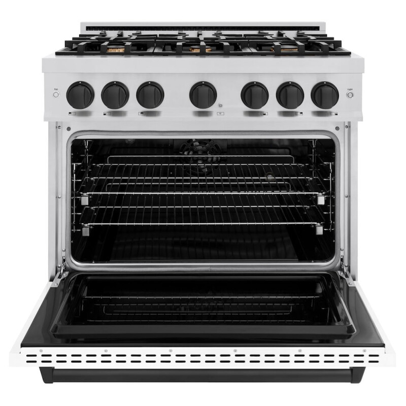Autograph Edition 36 In. 5.2 Cu. Ft. Classic Dual Fuel Range With 6 Burner Gas Cooktop And Electric Convection Oven In Stainless Steel With White Matte Door And Matte Black Accents CDRZWM36MB