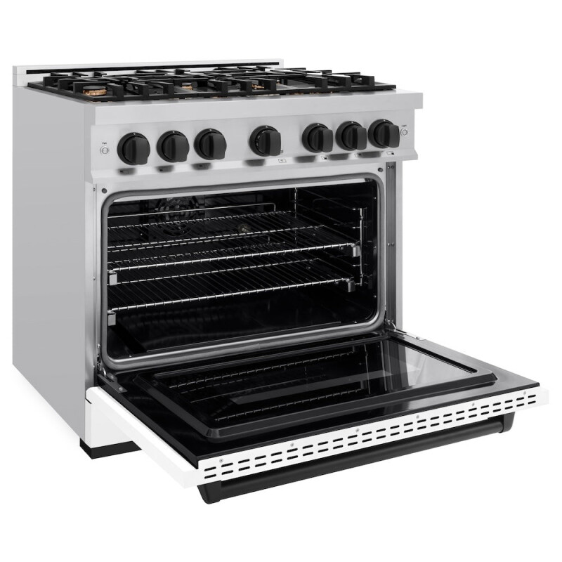 Autograph Edition 36 In. 5.2 Cu. Ft. Classic Dual Fuel Range With 6 Burner Gas Cooktop And Electric Convection Oven In Stainless Steel With White Matte Door And Matte Black Accents CDRZWM36MB
