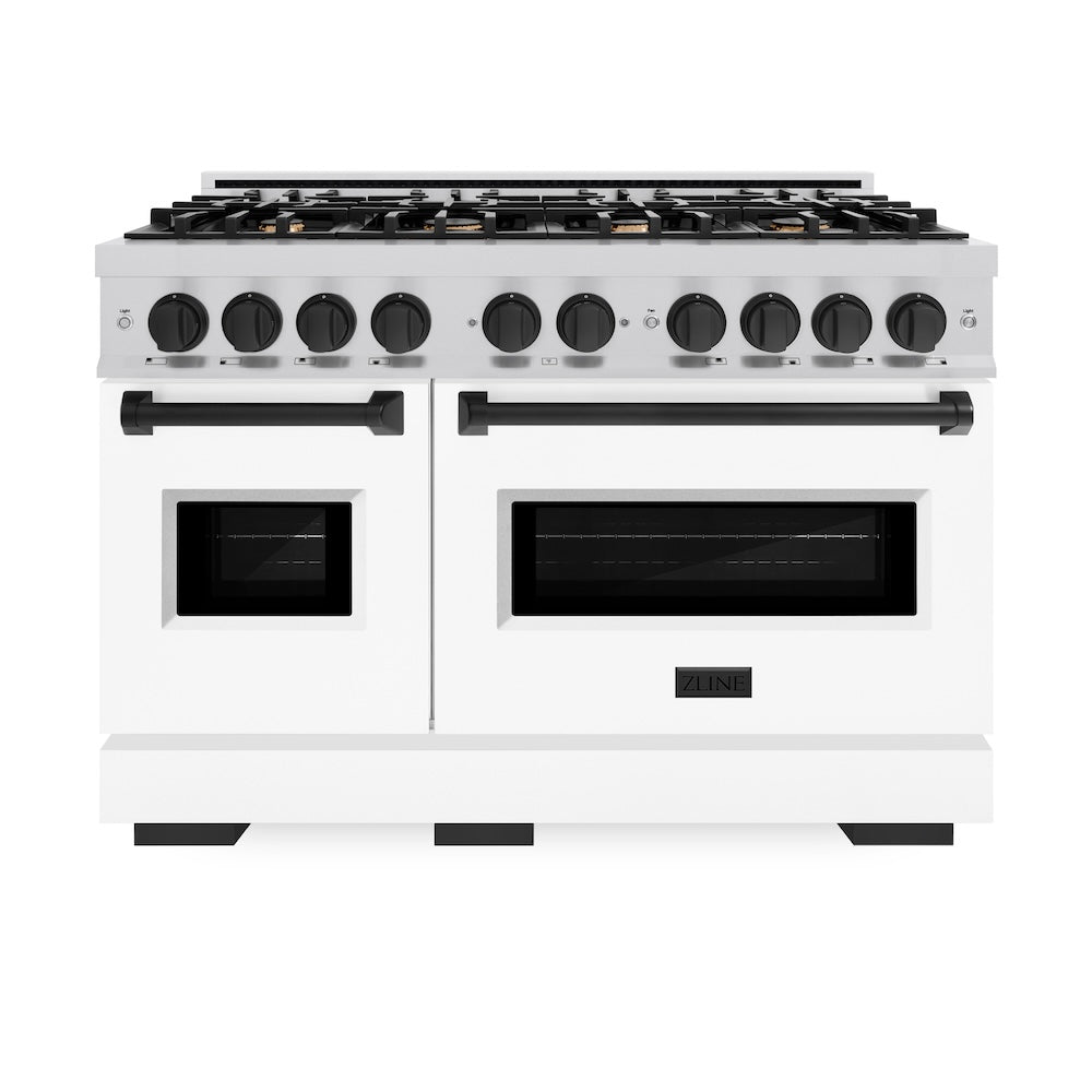 Autograph Edition 48 In. 6.7 Cu. Ft. Classic Double Oven Dual Fuel Range With 8 Burner Gas Cooktop In Stainless Steel With White Matte Door And Matte Black Accents CDRZWM48MB
