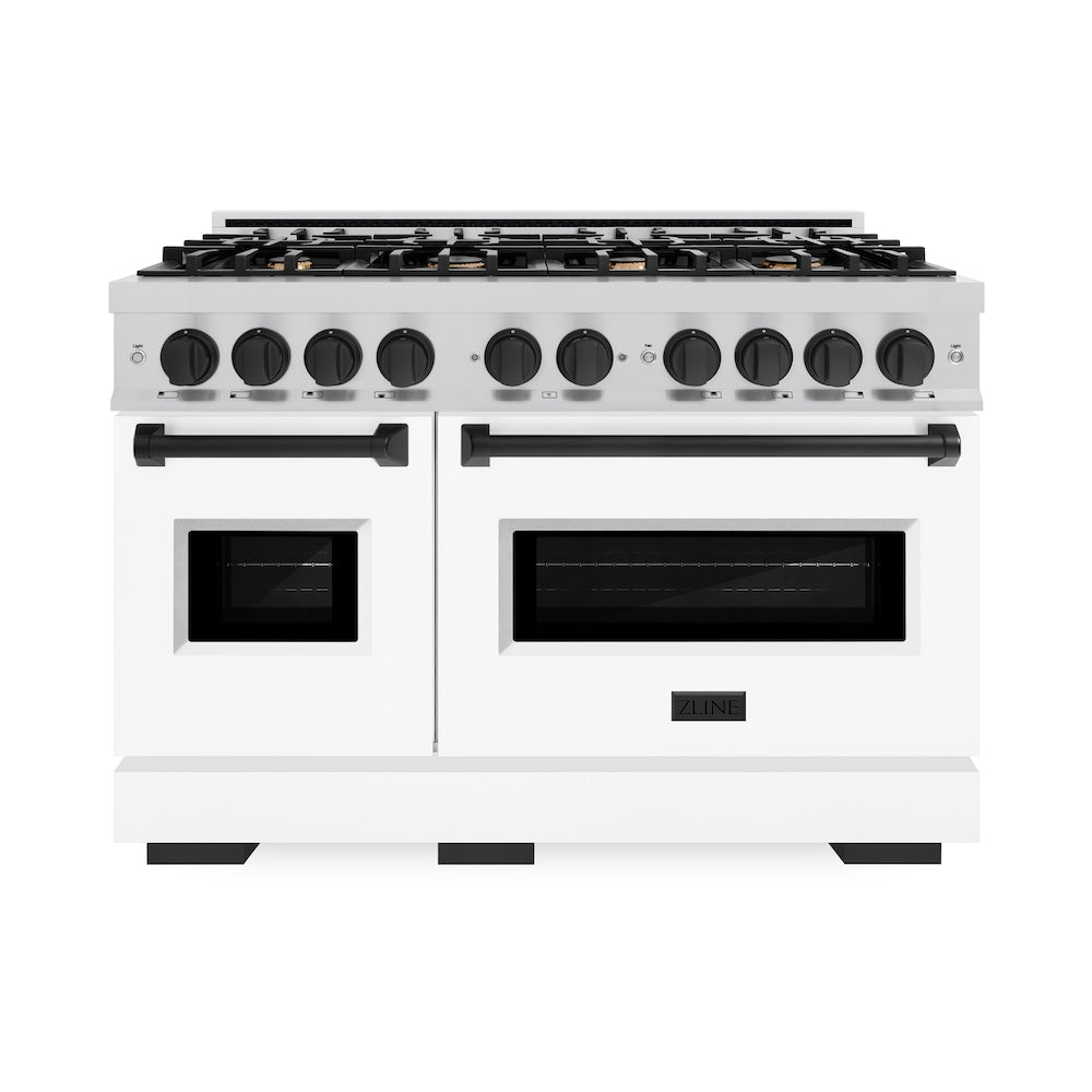 Autograph Edition 48 In. 6.7 Cu. Ft. Classic Double Oven Dual Fuel Range With 8 Burner Gas Cooktop In Stainless Steel With White Matte Door And Matte Black Accents CDRZWM48MB