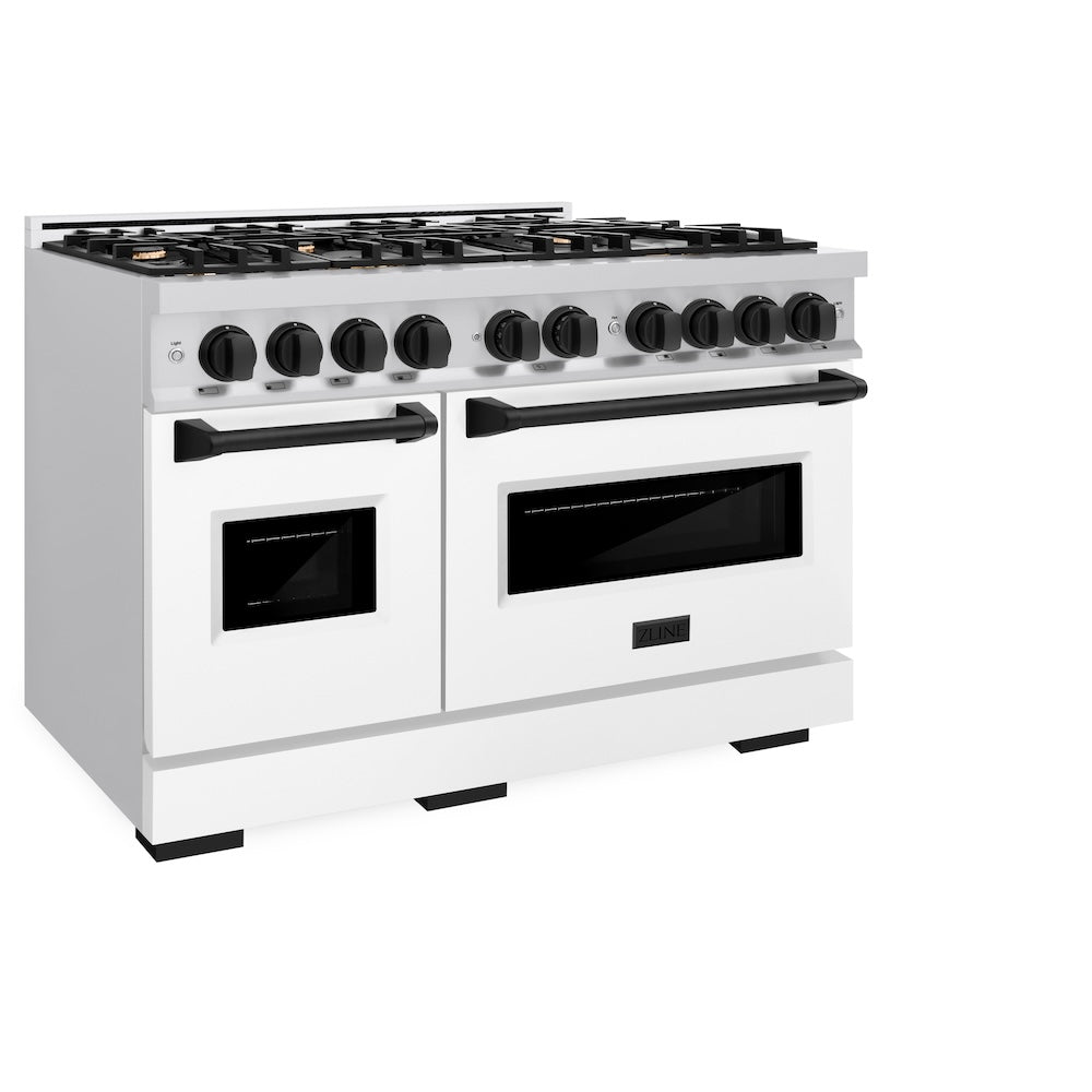 Autograph Edition 48 In. 6.7 Cu. Ft. Classic Double Oven Dual Fuel Range With 8 Burner Gas Cooktop In Stainless Steel With White Matte Door And Matte Black Accents CDRZWM48MB
