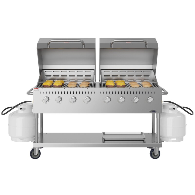60 in. 8-Burner Commercial Outdoor Propane Gas Grill with 2 Roll Dome Covers in Stainless-Steel, ETL Listed CGKIT6D30D30